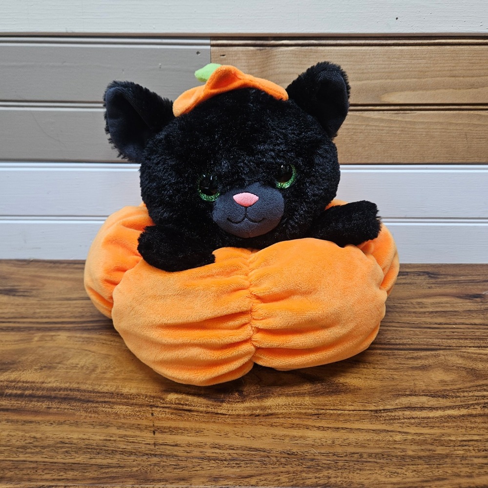 Teddy Mountain Black Cat in Pumpkin Halloween Plush Stuffed Animal